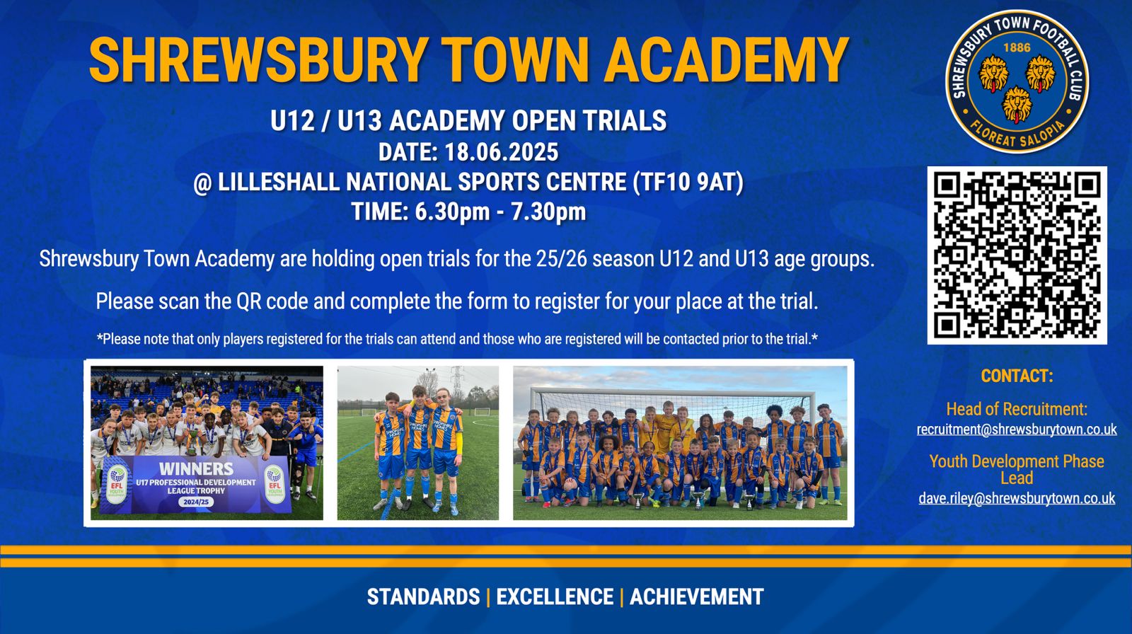 Shrewsbury Town Academy under-12 and under-13 open trials